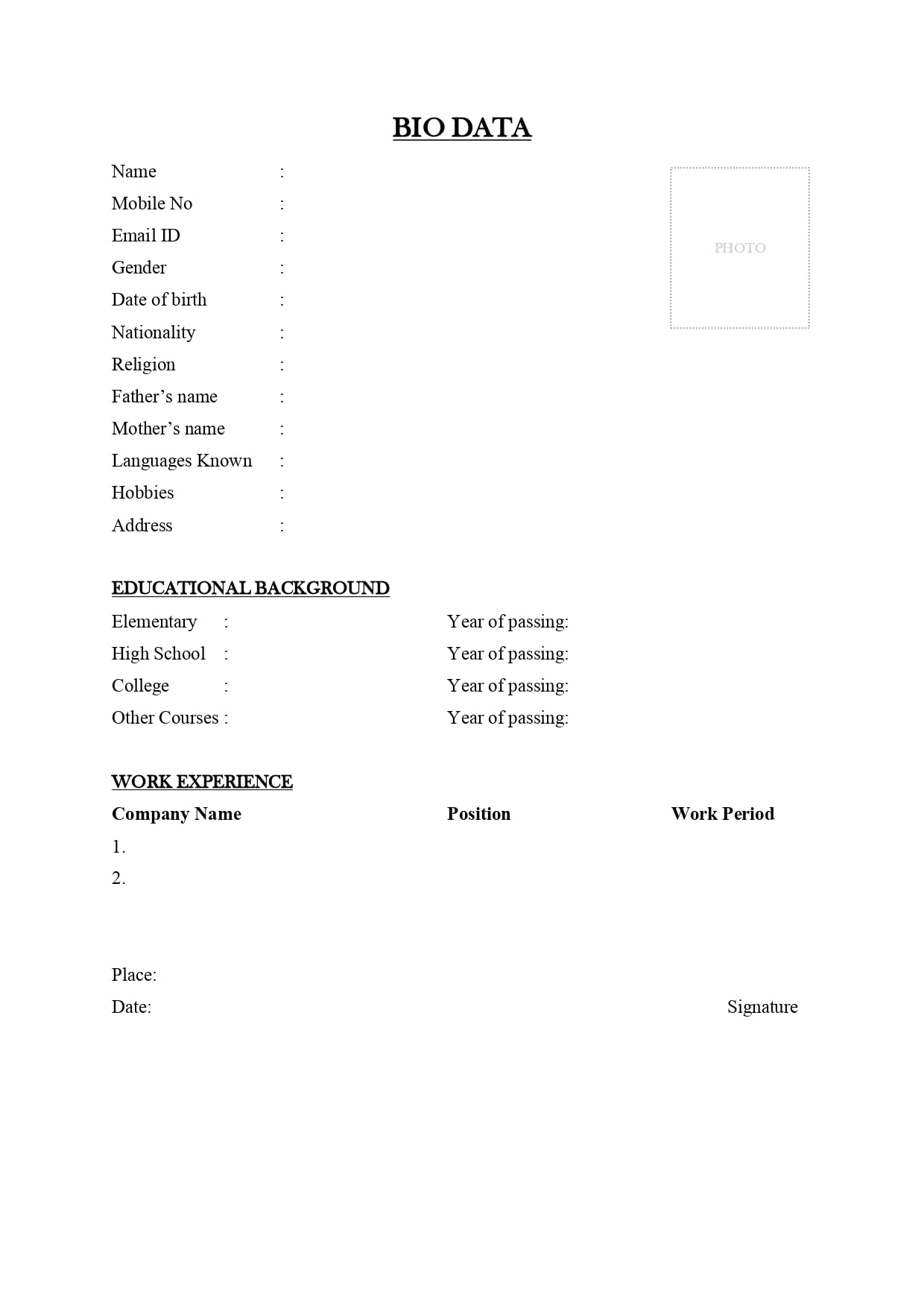 CV Format in Sri Lanka - Bio Data Format in Sri Lanka Download